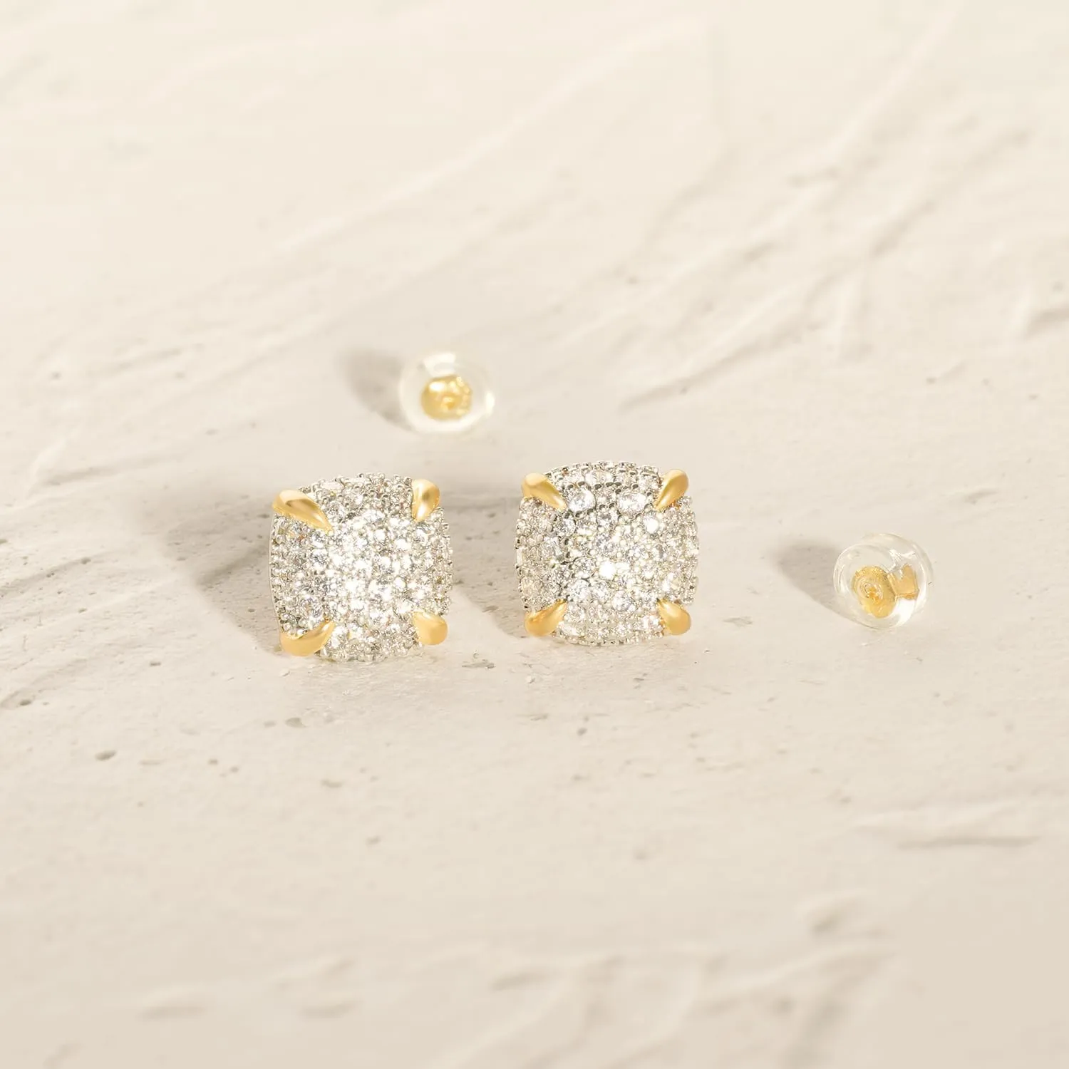 MYEARS Women Stud Earrings Gold Cluster Cubic Zirconia 14K Gold Plated Small Simple Hypoallergenic Everyday Jewelry