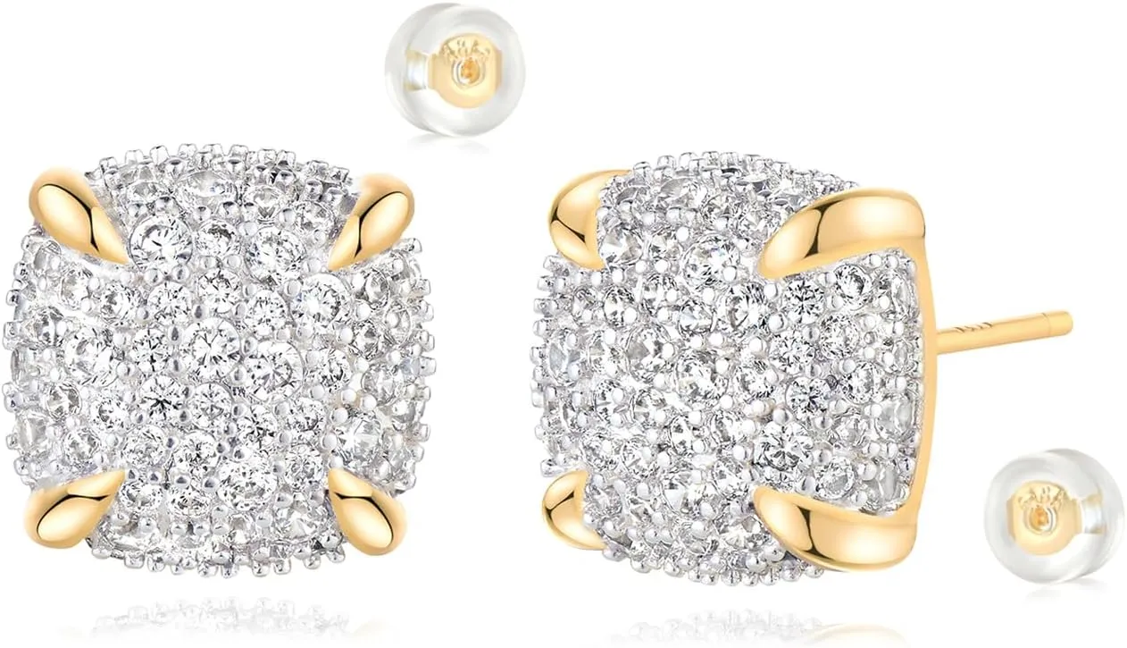MYEARS Women Stud Earrings Gold Cluster Cubic Zirconia 14K Gold Plated Small Simple Hypoallergenic Everyday Jewelry
