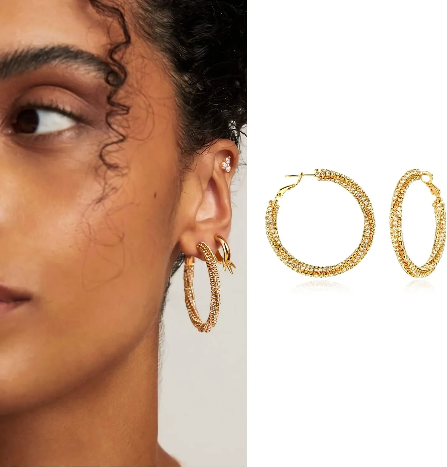 MYEARS Women Trio Earrings Gold Flower Stud Three-stone 14K Gold Plated Small Simple Hypoallergenic Everyday Jewelry