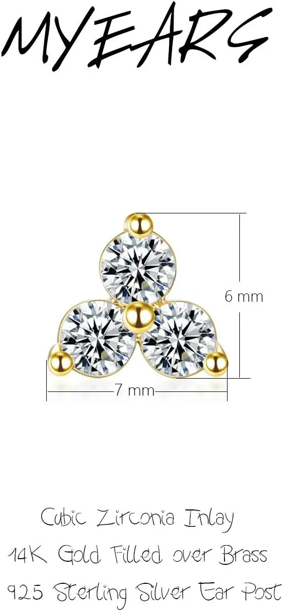 MYEARS Women Trio Earrings Gold Flower Stud Three-stone 14K Gold Plated Small Simple Hypoallergenic Everyday Jewelry
