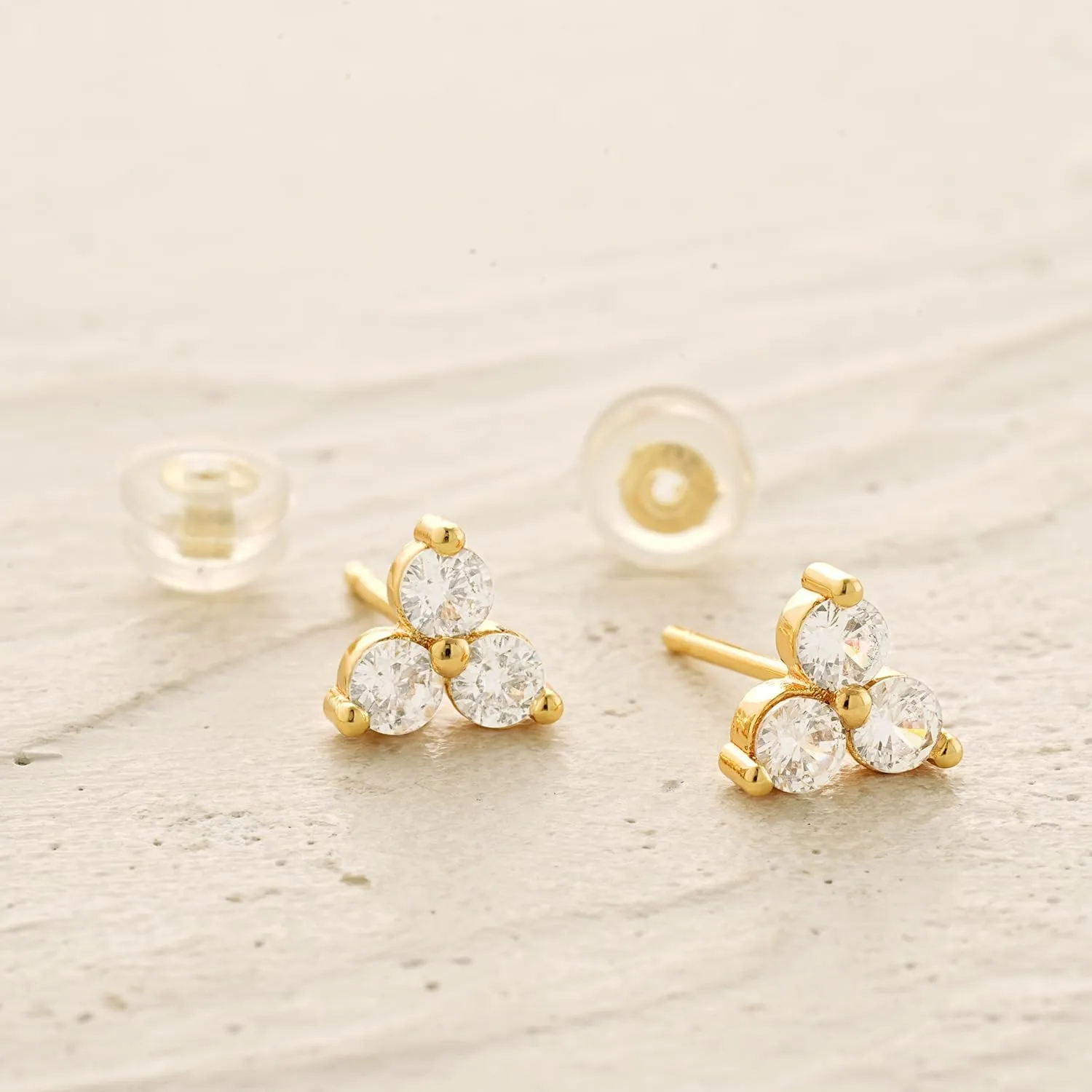 MYEARS Women Trio Earrings Gold Flower Stud Three-stone 14K Gold Plated Small Simple Hypoallergenic Everyday Jewelry