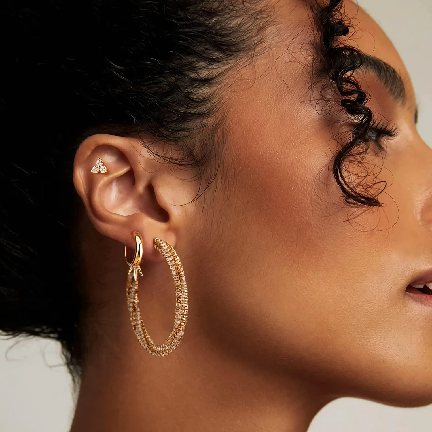 MYEARS Women Trio Earrings Gold Flower Stud Three-stone 14K Gold Plated Small Simple Hypoallergenic Everyday Jewelry