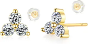 MYEARS Women Trio Earrings Gold Flower Stud Three-stone 14K Gold Plated Small Simple Hypoallergenic Everyday Jewelry