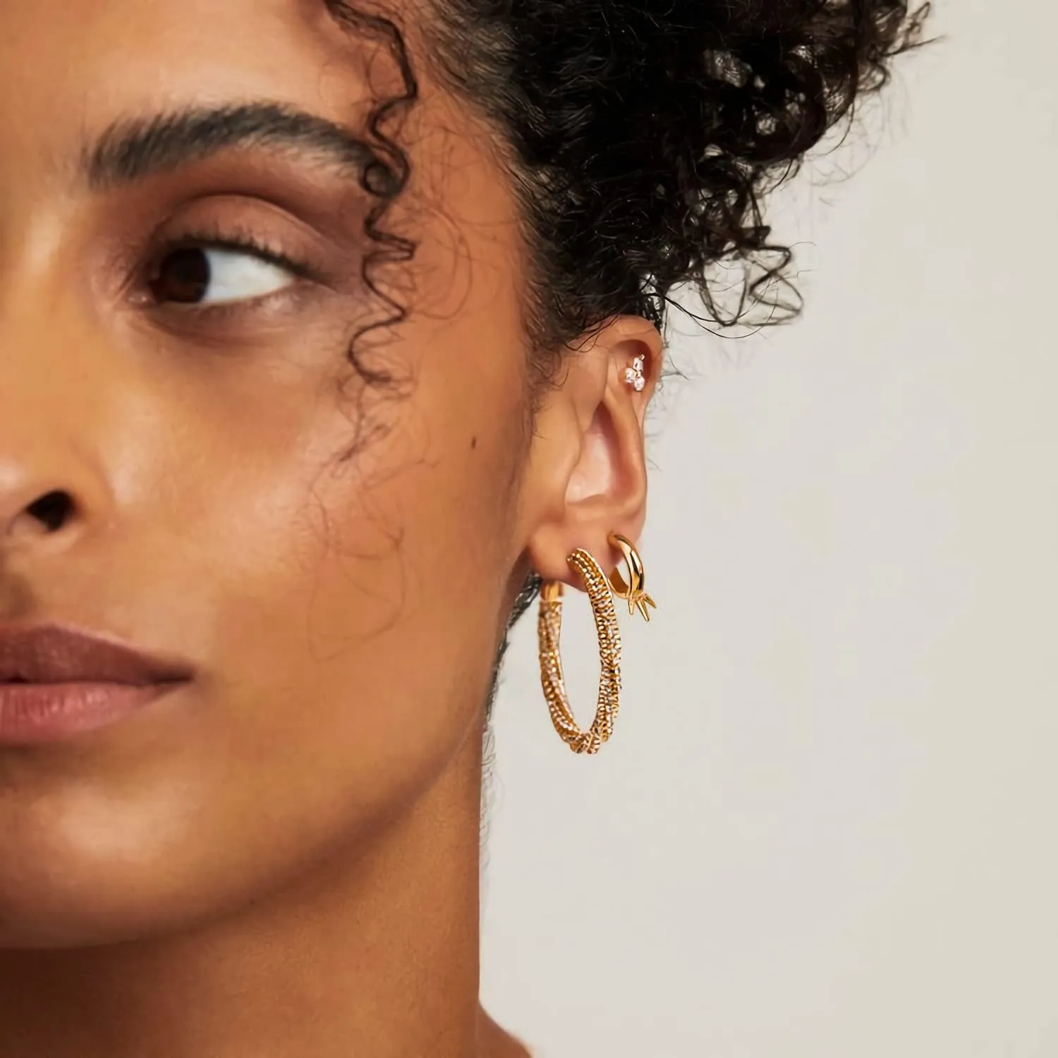 MYEARS Women Trio Earrings Gold Flower Stud Three-stone 14K Gold Plated Small Simple Hypoallergenic Everyday Jewelry