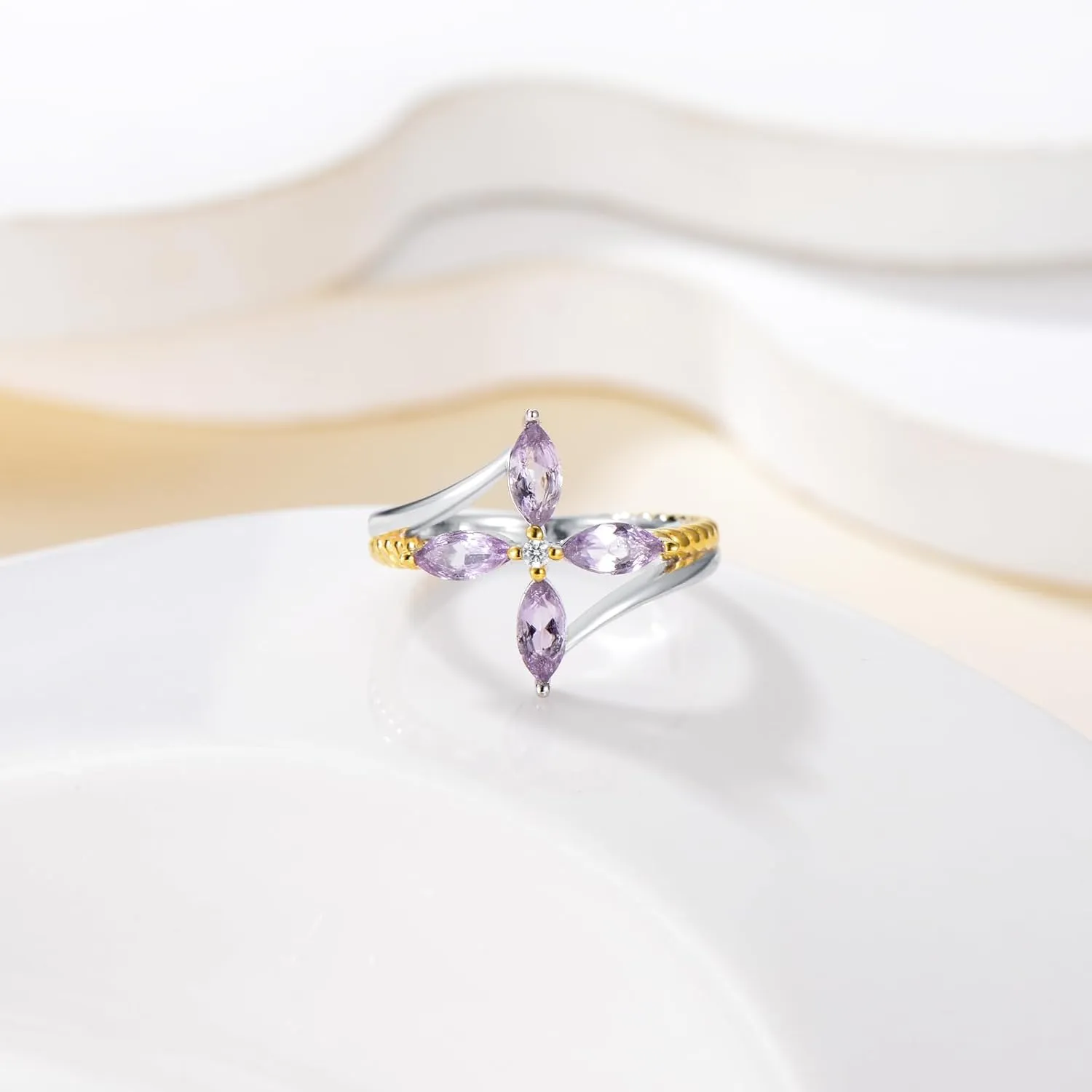 Natural Amethyst Cross Ring for Women 925 Sterling Silver Elegant Amethyst Rings Genuine Amethyst Jewelry Gifts for Her
