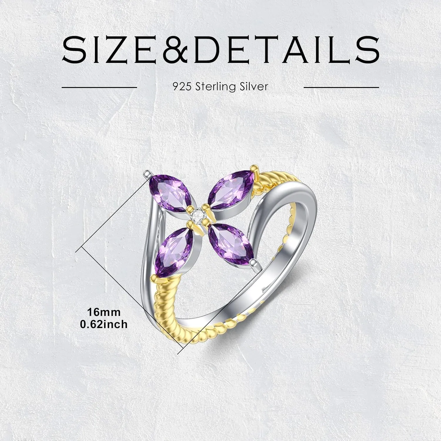Natural Amethyst Cross Ring for Women 925 Sterling Silver Elegant Amethyst Rings Genuine Amethyst Jewelry Gifts for Her
