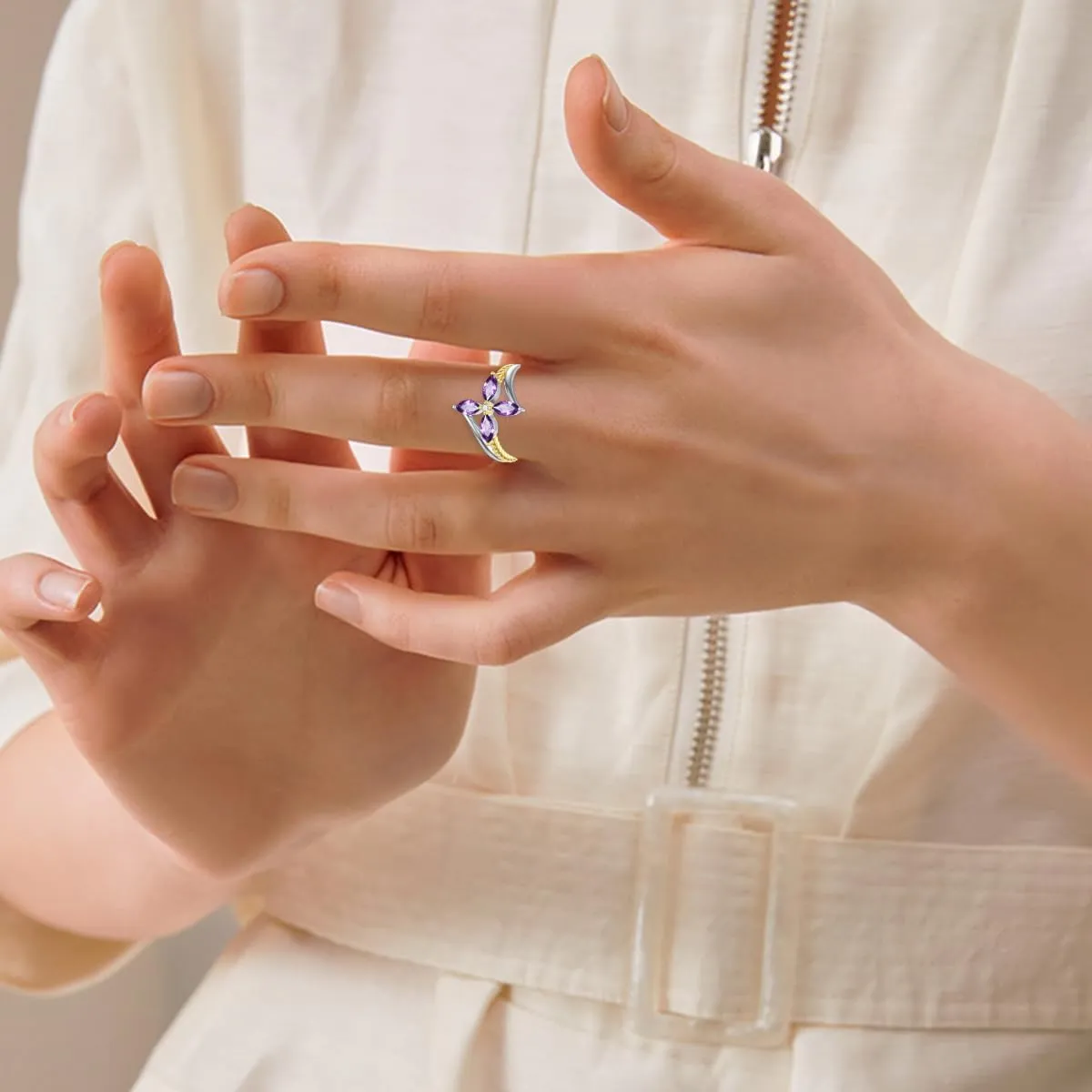 Natural Amethyst Cross Ring for Women 925 Sterling Silver Elegant Amethyst Rings Genuine Amethyst Jewelry Gifts for Her