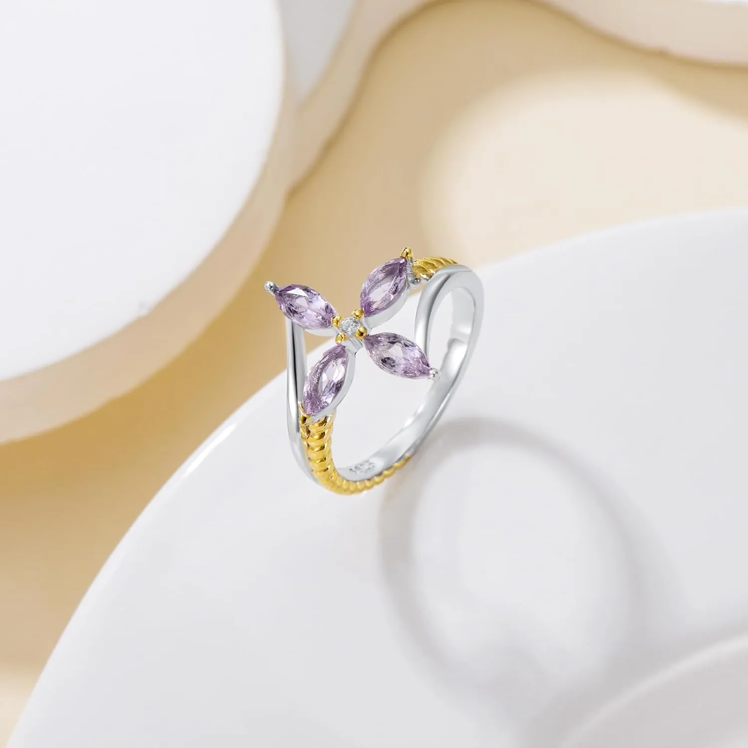 Natural Amethyst Cross Ring for Women 925 Sterling Silver Elegant Amethyst Rings Genuine Amethyst Jewelry Gifts for Her