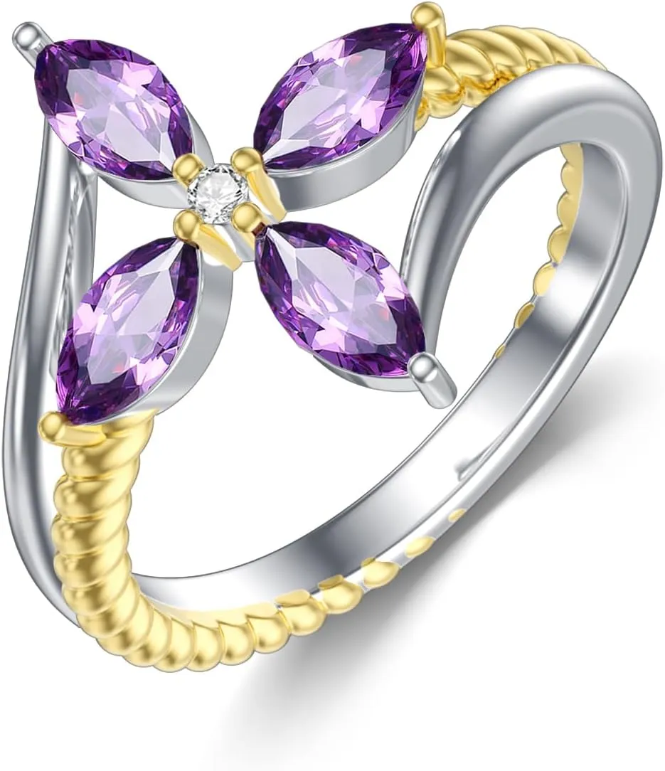 Natural Amethyst Cross Ring for Women 925 Sterling Silver Elegant Amethyst Rings Genuine Amethyst Jewelry Gifts for Her
