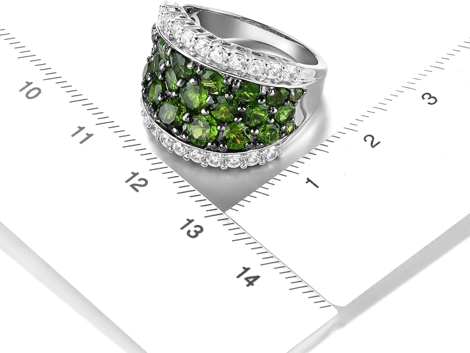 Natural Chrome Diopside Rings for Women S925 Sterling Silver Gemstone Birthstone Large Ring Black Plating Elegant Style CZ Fine Jewelry for Her