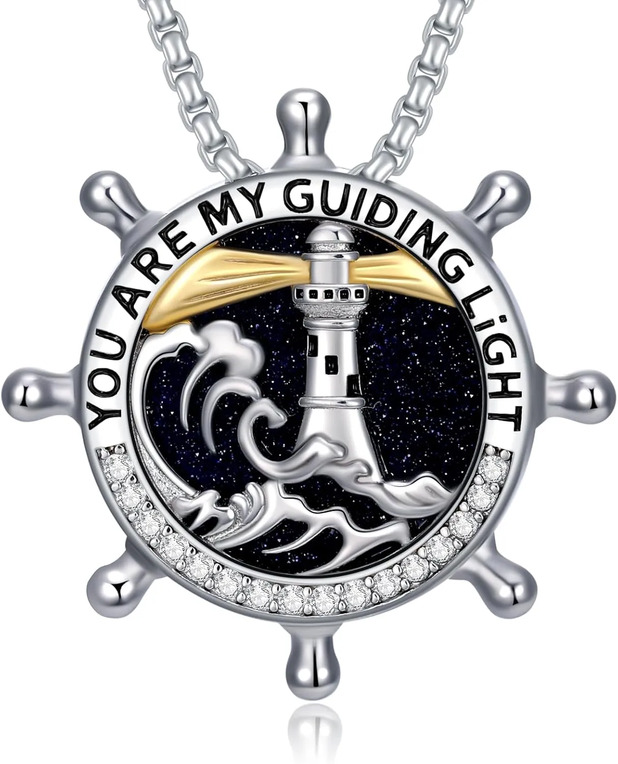 Nautical Necklace for Women 925 Sterling Silver Rudder Lighthouse Pendant Necklace Nautical Pendant Jewelry Gift for Women