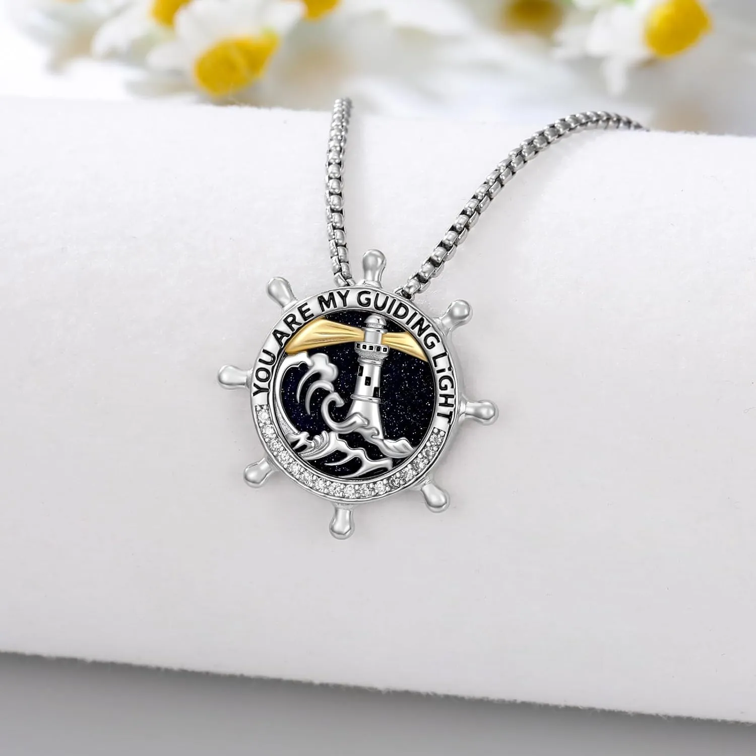 Nautical Necklace for Women 925 Sterling Silver Rudder Lighthouse Pendant Necklace Nautical Pendant Jewelry Gift for Women