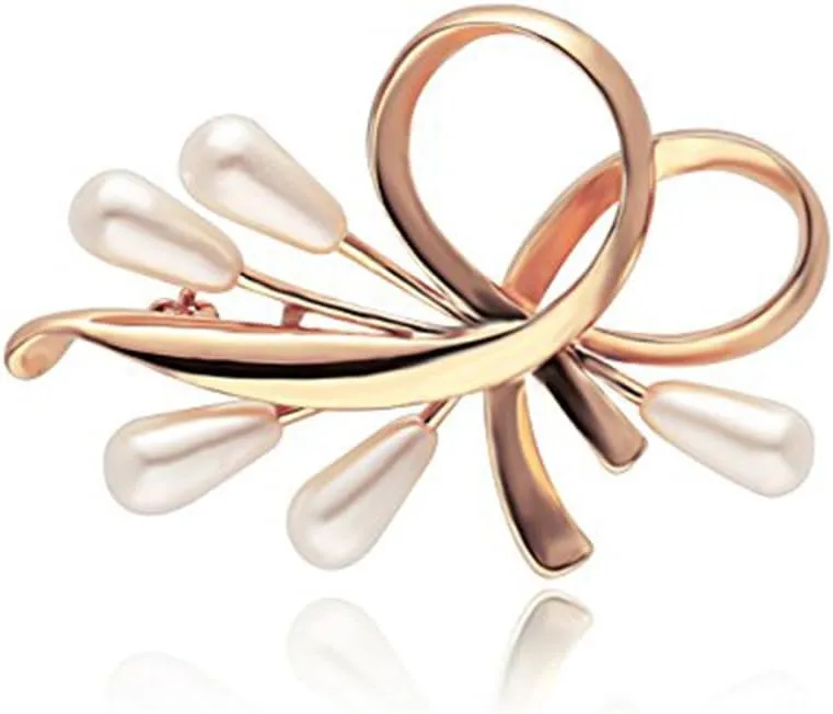 NOUMANDA Exquisite Design Pearl Bowknot Brooch Pin for Women Jewelry