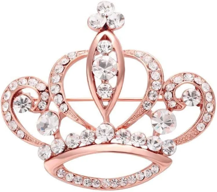 NOUMANDA Women Shiny Rhinestone Crown Brooch Pin