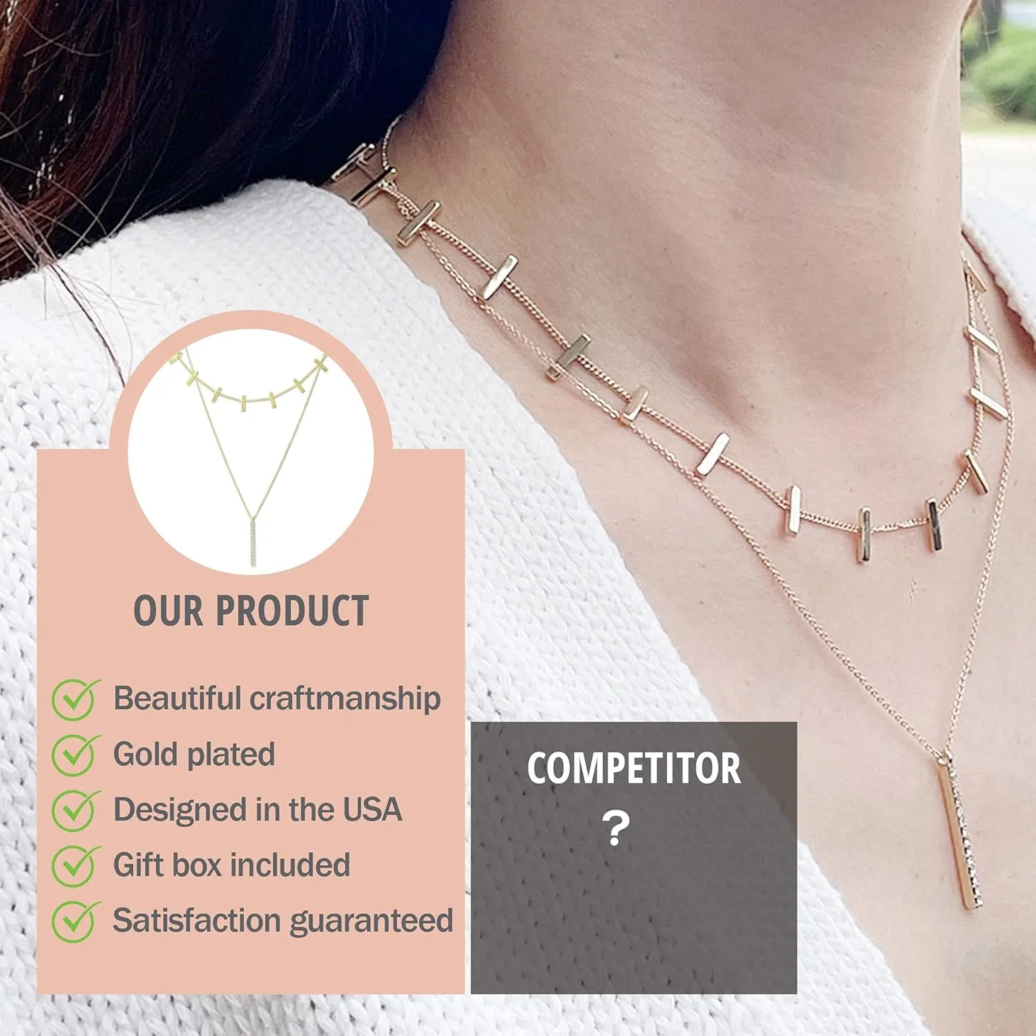 NTLX Multi Strand Dainty Necklaces for Women  Bohemian Boho Simple Dainty Cute Modern Layered Designs  14K Gold Plated Brass Chain - Gift Box Included