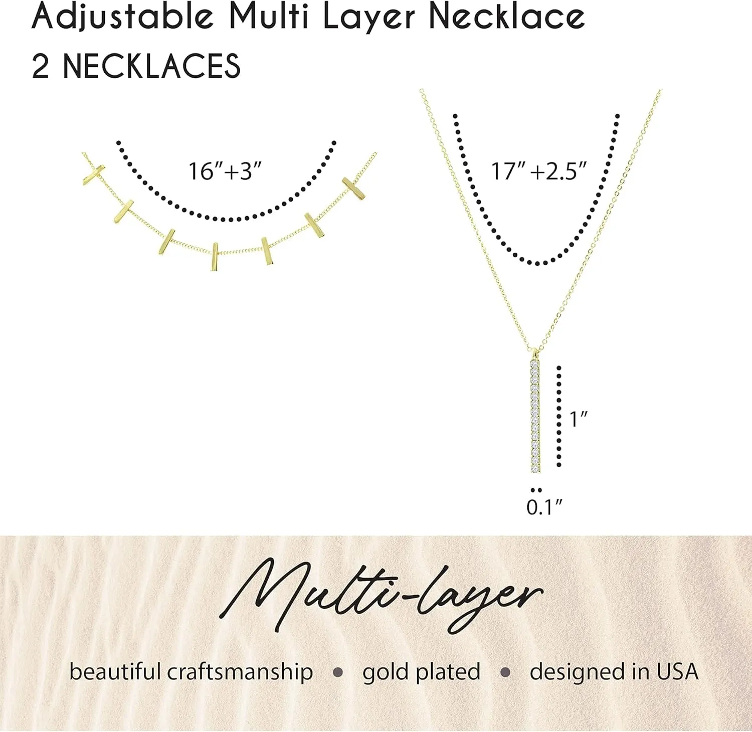 NTLX Multi Strand Dainty Necklaces for Women  Bohemian Boho Simple Dainty Cute Modern Layered Designs  14K Gold Plated Brass Chain - Gift Box Included