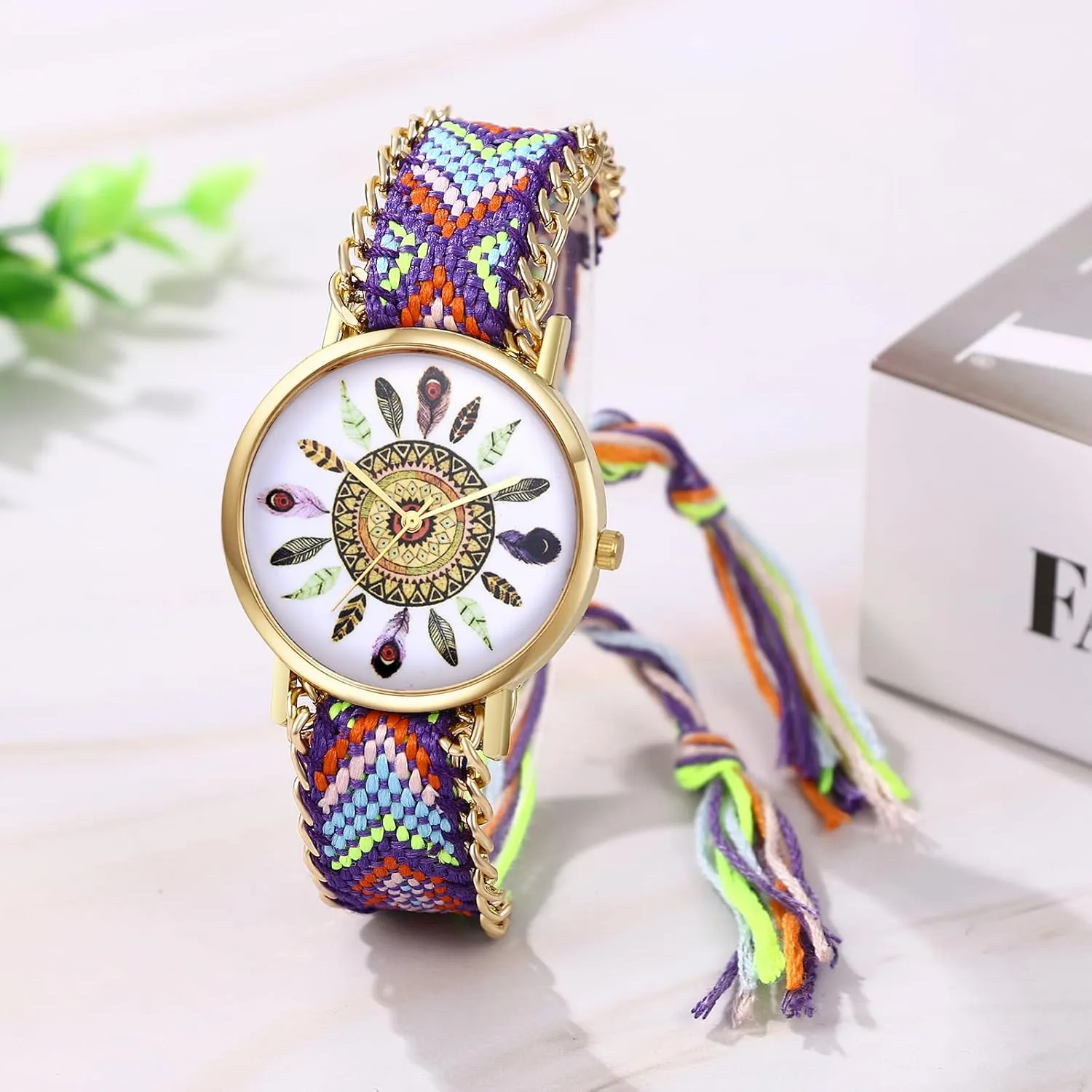OIDEA Braided Elastic Strap Watch for Women: Bohemian Dreams Catcher Dial Bracelet Wrist Watches Fashion Weave Watch