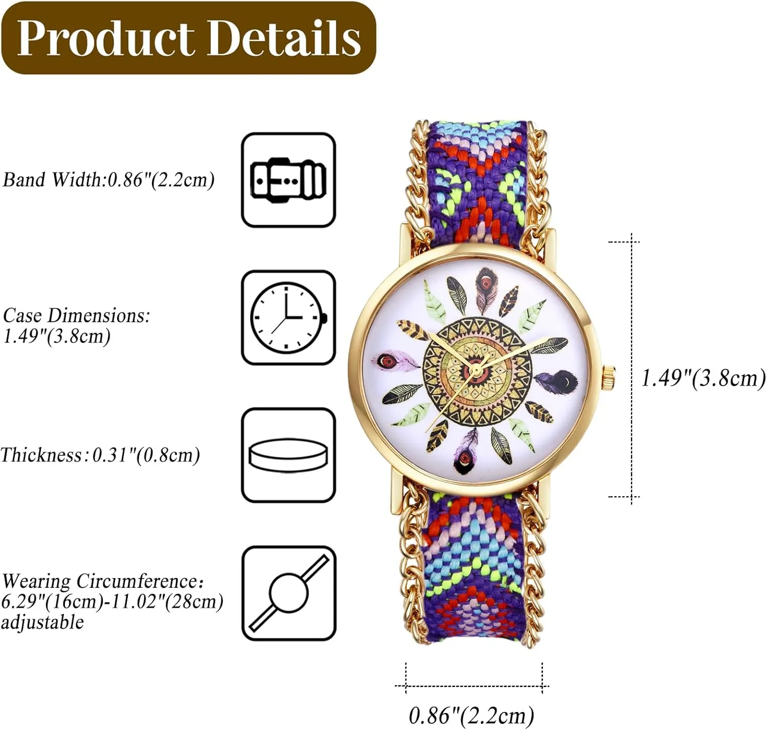 OIDEA Braided Elastic Strap Watch for Women: Bohemian Dreams Catcher Dial Bracelet Wrist Watches Fashion Weave Watch