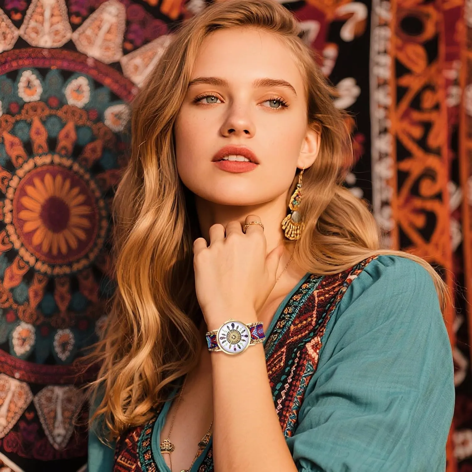 OIDEA Braided Elastic Strap Watch for Women: Bohemian Dreams Catcher Dial Bracelet Wrist Watches Fashion Weave Watch