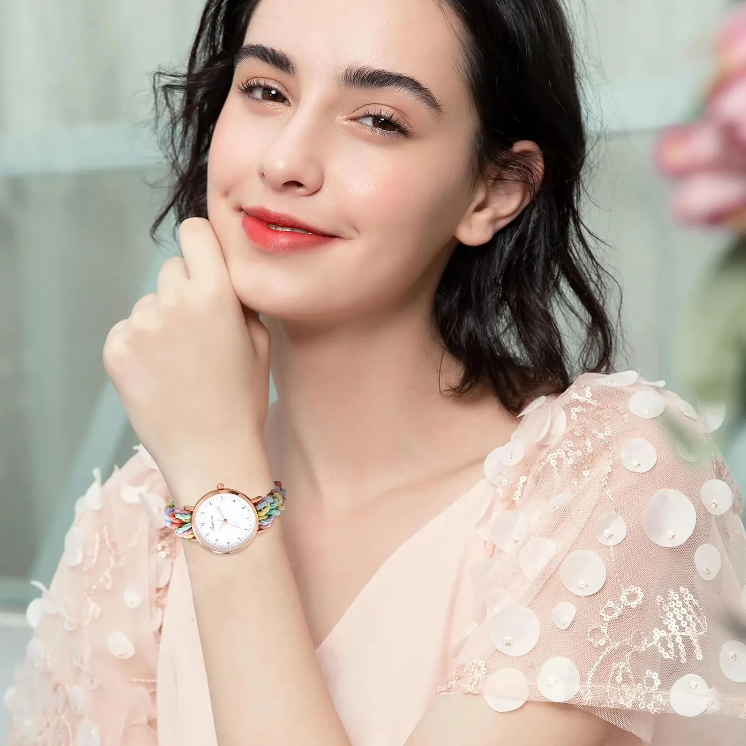 OIDEA Scrunchie Elastic Strap Watches for Women: Ultra Thin Retractable Easy Reader Watch Multi-Color Braided Band Quartz Analog Bracelet Watch Casual Ladies Wristwatch