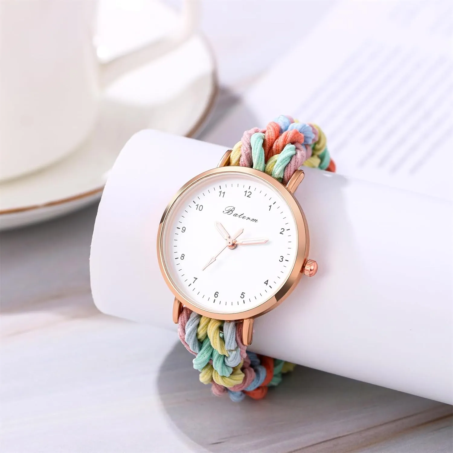 OIDEA Scrunchie Elastic Strap Watches for Women: Ultra Thin Retractable Easy Reader Watch Multi-Color Braided Band Quartz Analog Bracelet Watch Casual Ladies Wristwatch