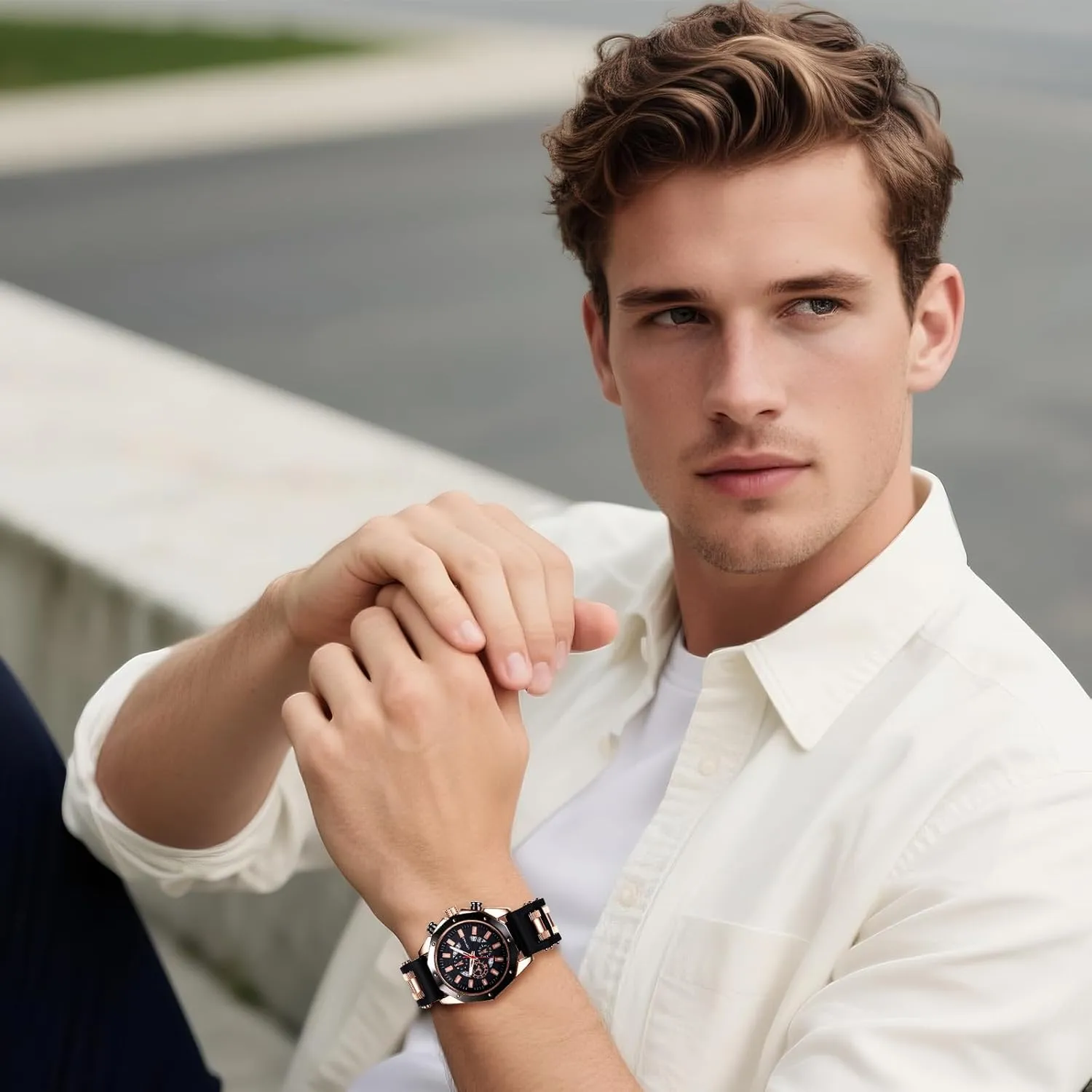 OIDEA Sports Watches for Men: Fashion Large Dial Silicon Strap Analog Quartz Quartz Wrist Watch Calendar Business Work Dress Casual Mens Watches Gifts