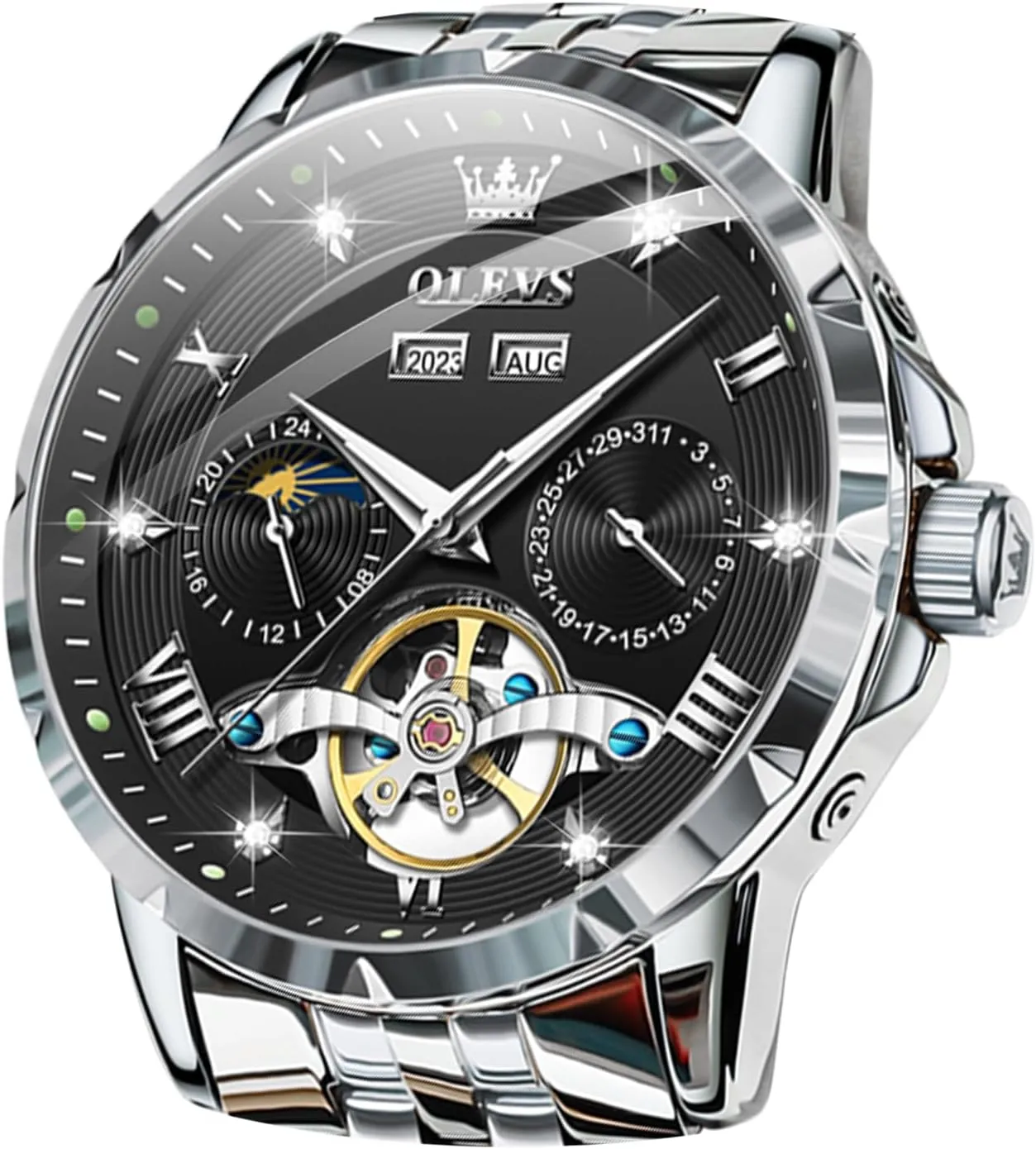 OLEVS Mens Automatic Watches Self Winding Mechanical Luxury Dress Stainless Steel Waterproof Wrist Watches for Men
