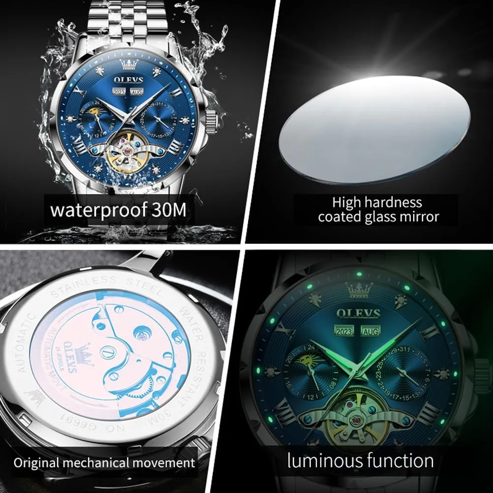 OLEVS Mens Automatic Watches Self Winding Mechanical Luxury Dress Stainless Steel Waterproof Wrist Watches for Men