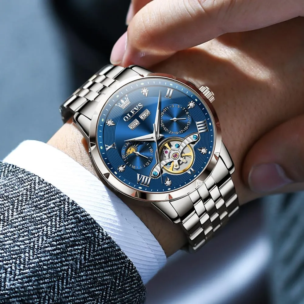 OLEVS Mens Automatic Watches Self Winding Mechanical Luxury Dress Stainless Steel Waterproof Wrist Watches for Men