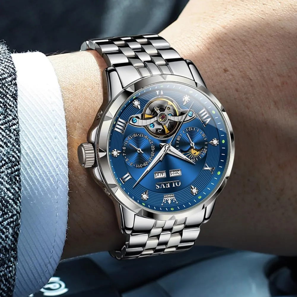 OLEVS Mens Automatic Watches Self Winding Mechanical Luxury Dress Stainless Steel Waterproof Wrist Watches for Men