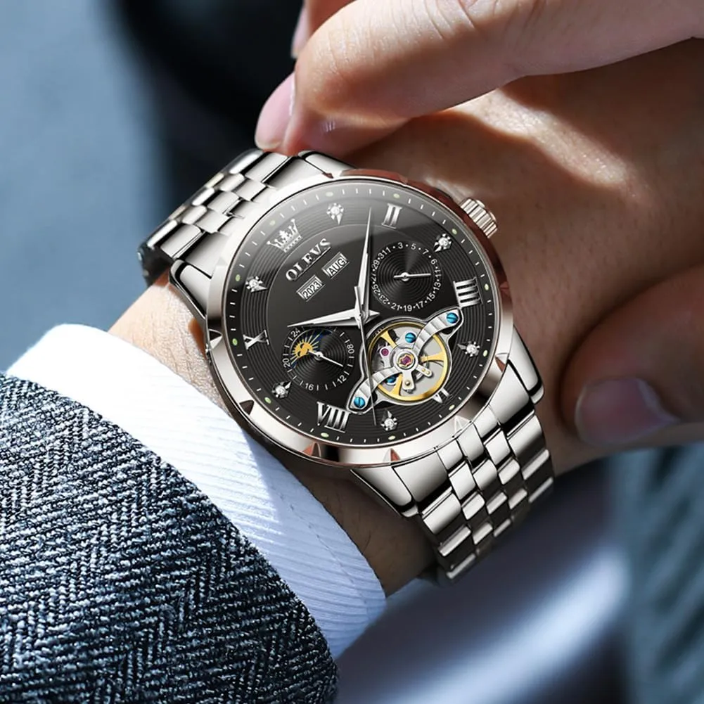 OLEVS Mens Automatic Watches Self Winding Mechanical Luxury Dress Stainless Steel Waterproof Wrist Watches for Men