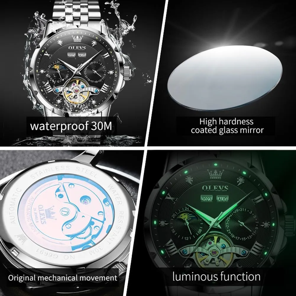 OLEVS Mens Automatic Watches Self Winding Mechanical Luxury Dress Stainless Steel Waterproof Wrist Watches for Men