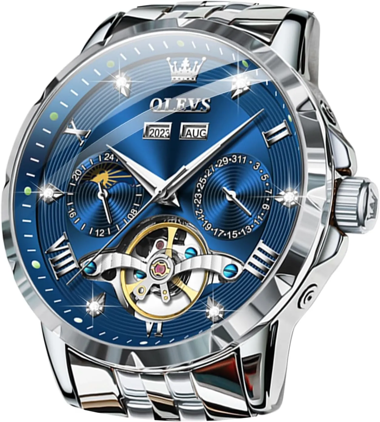 OLEVS Mens Automatic Watches Self Winding Mechanical Luxury Dress Stainless Steel Waterproof Wrist Watches for Men