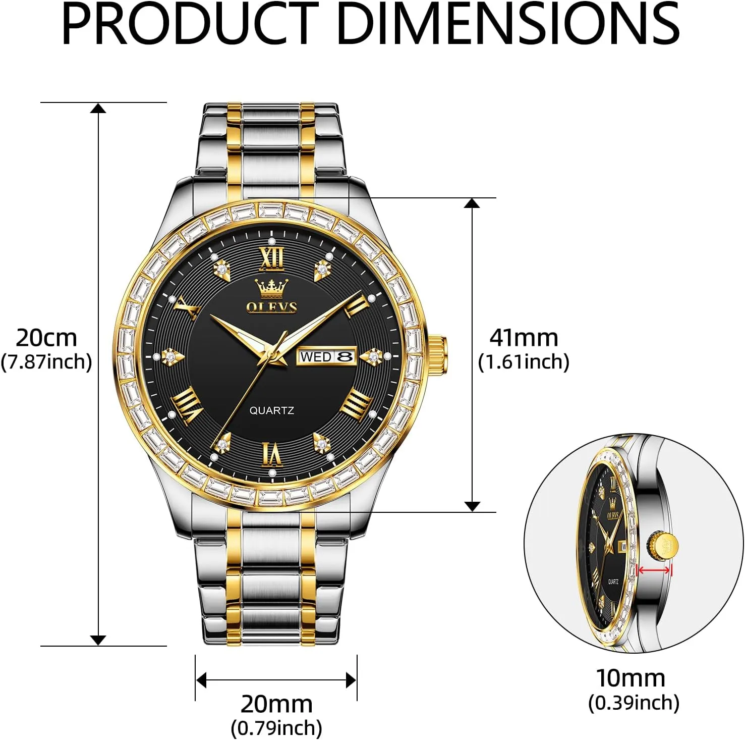 OLEVS Watches for Men with Date Stainless Steel Men Quartz Watches Roman Dial Diamond Classic Business Male Wristwatch Waterproof Luminous Calendar Reloj para Hombr(Gold/Black/Grey/White Dial)