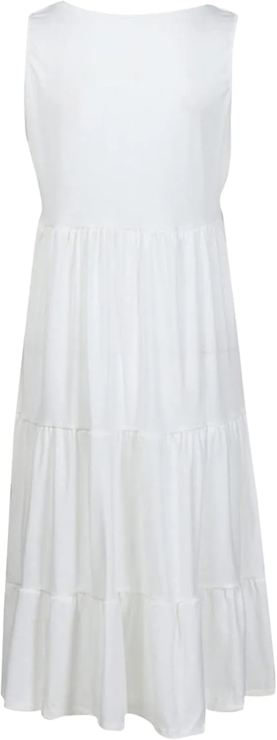 OMZIN Women Crewneck Sleeveless Beach Dresses Loose Swing Tank Midi Casual Dress