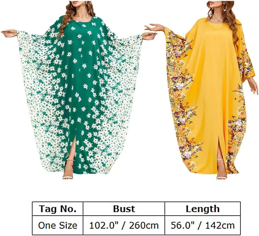 One Size Moroccan Kaftan Dress Floral Batwing Dubai Muslim Robe Islamic Wedding Clothes Pakistani Eid Ramadan Caftan
