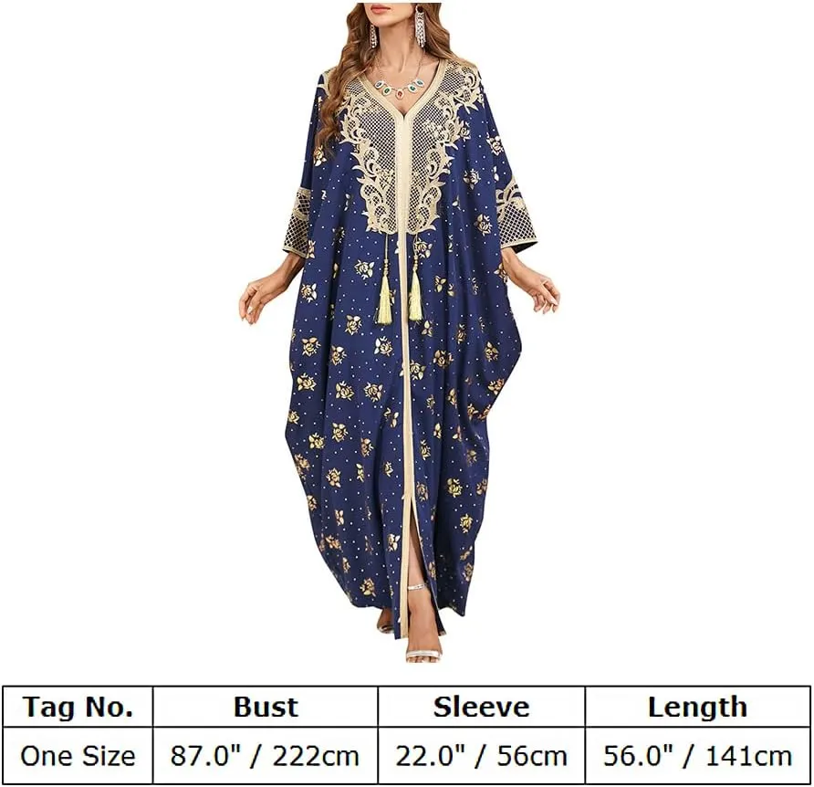 One Size Moroccan Kaftan Dress Floral Batwing Dubai Muslim Robe Islamic Wedding Clothes Pakistani Eid Ramadan Caftan