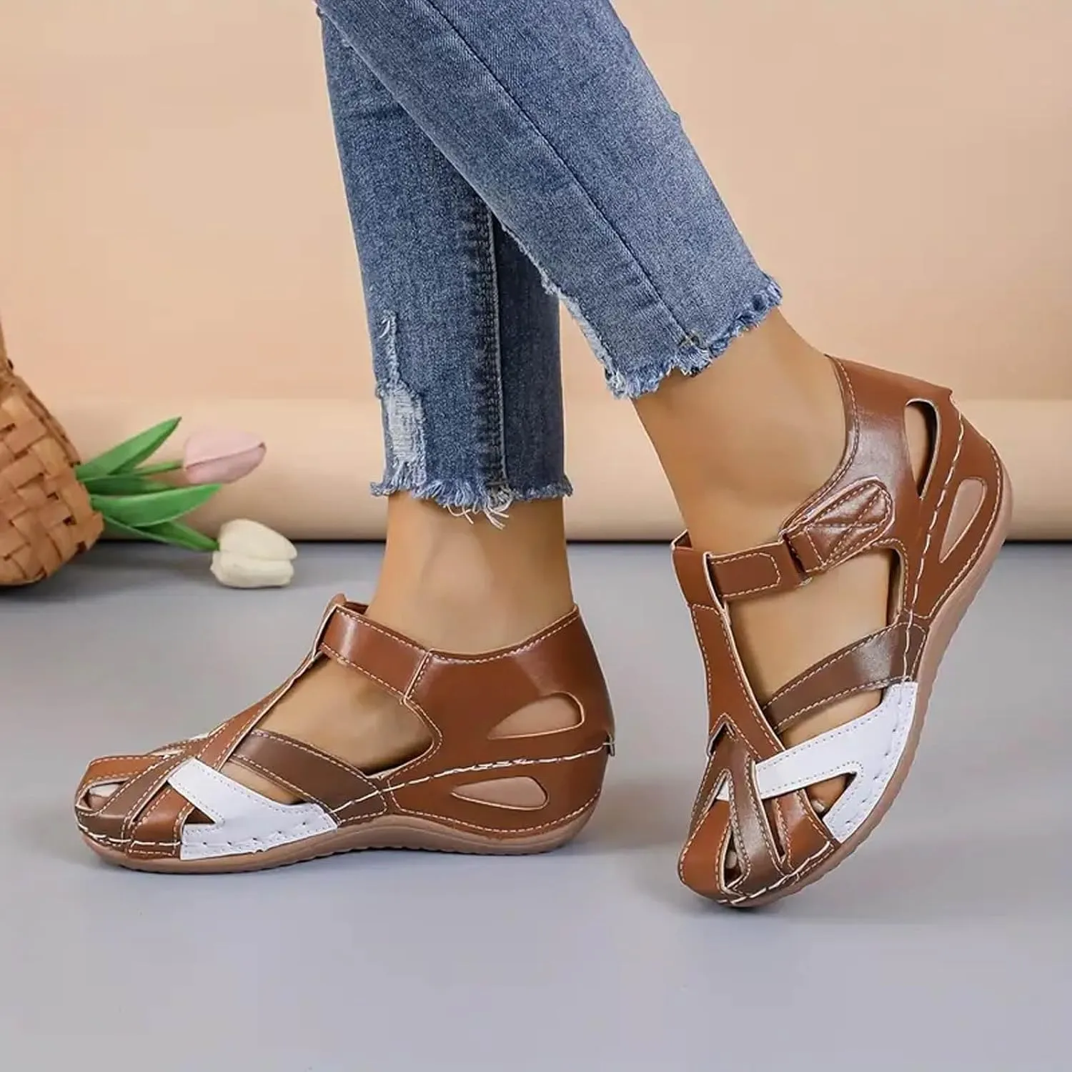 Orthopedic Sandals For Women Closed Toe Platform Wedge Casual Sandal With Arch Good Arch Support Camping Shoes Woman