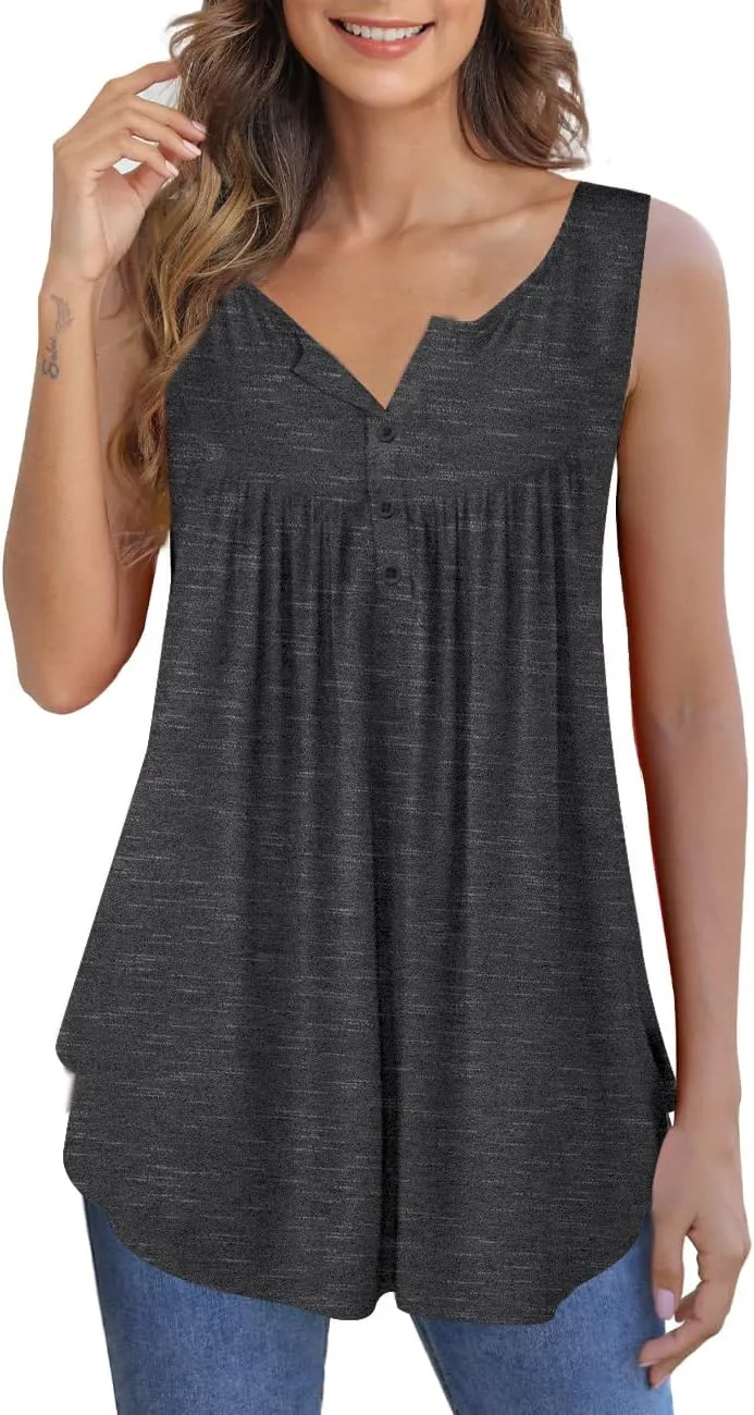 Othyroce Womens Plus Size Tunic Tops Sleeveless Summer Printed Flowy Blouses with Buttons Shirts