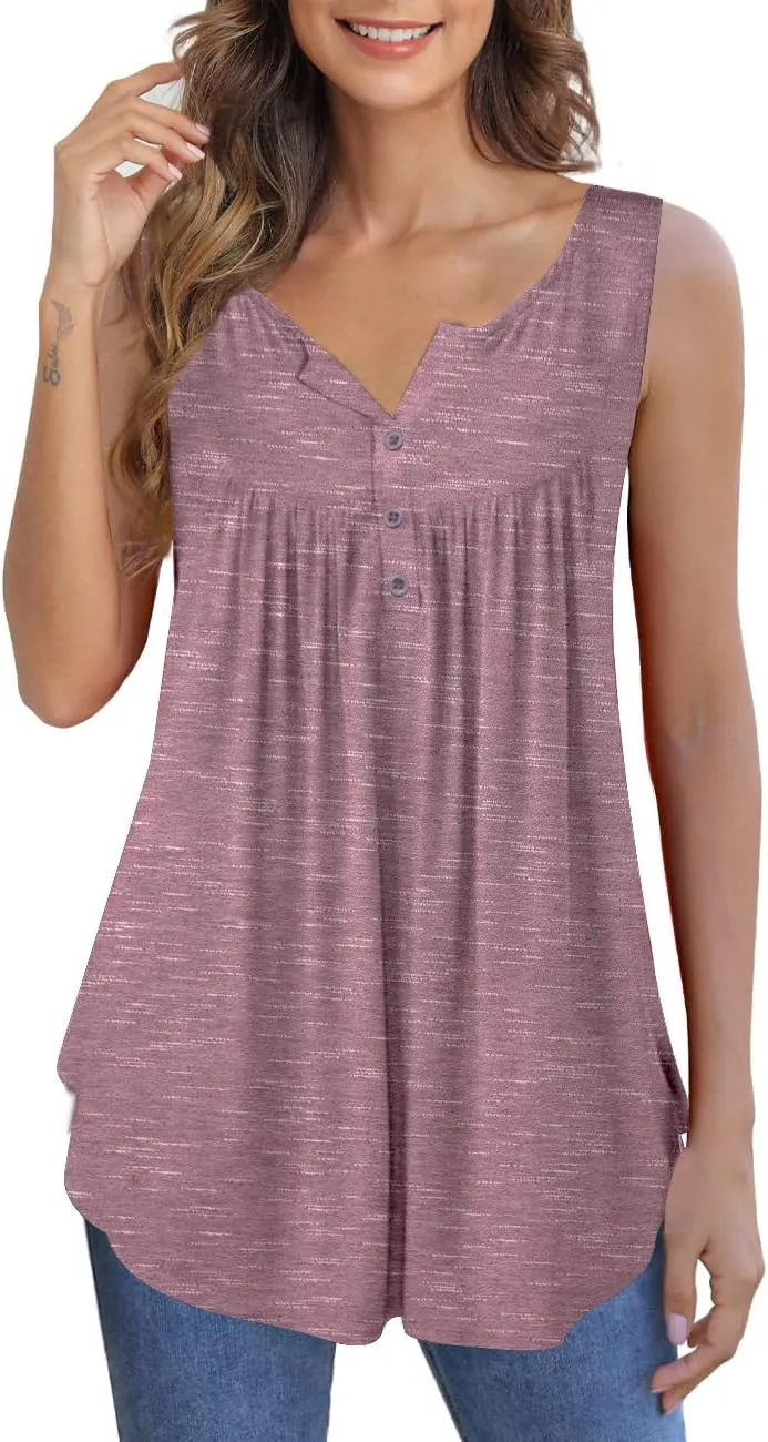 Othyroce Womens Plus Size Tunic Tops Sleeveless Summer Printed Flowy Blouses with Buttons Shirts