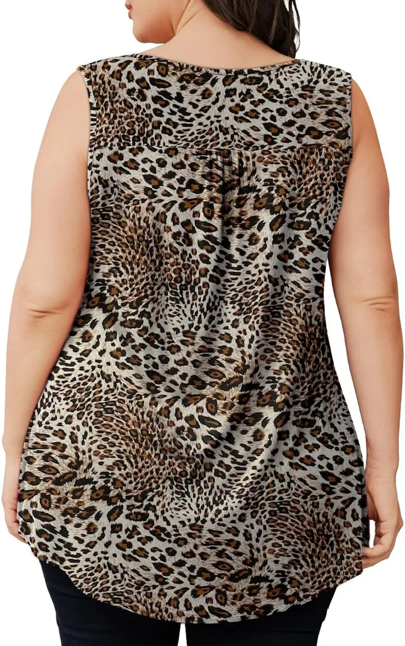 Othyroce Womens Plus Size Tunic Tops Sleeveless Summer Printed Flowy Blouses with Buttons Shirts