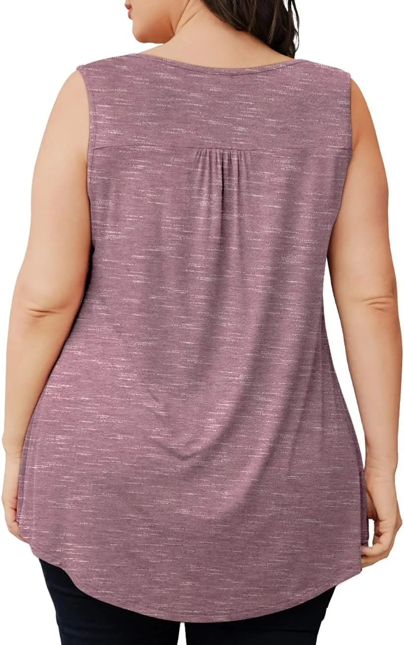 Othyroce Womens Plus Size Tunic Tops Sleeveless Summer Printed Flowy Blouses with Buttons Shirts