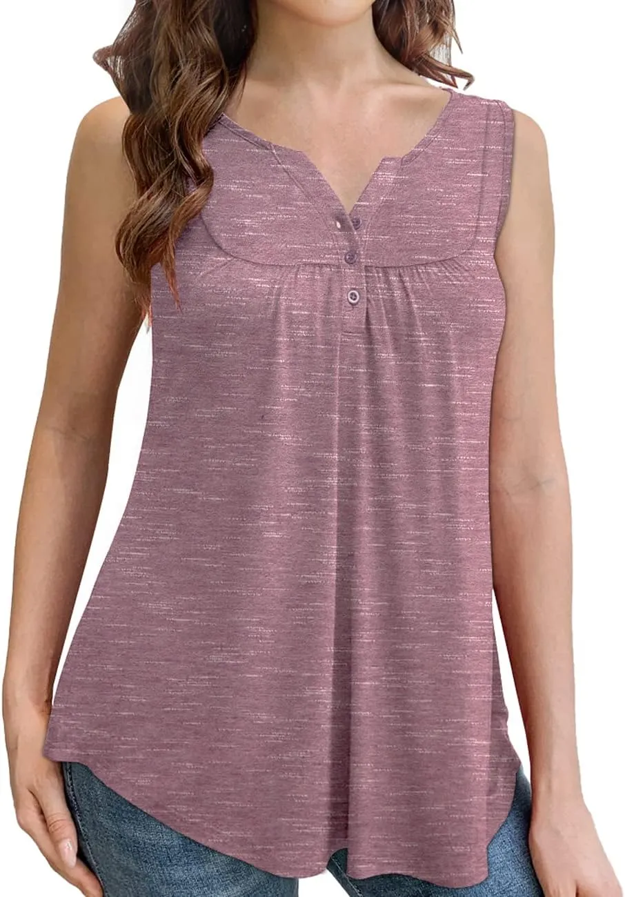 Othyroce Womens Plus Size Tunic Tops Sleeveless Summer Printed Flowy Blouses with Buttons Shirts