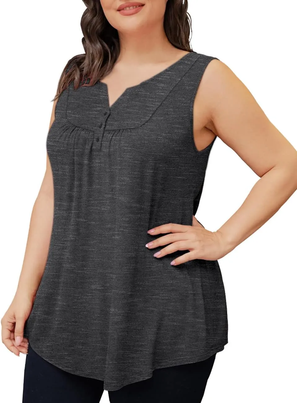 Othyroce Womens Plus Size Tunic Tops Sleeveless Summer Printed Flowy Blouses with Buttons Shirts