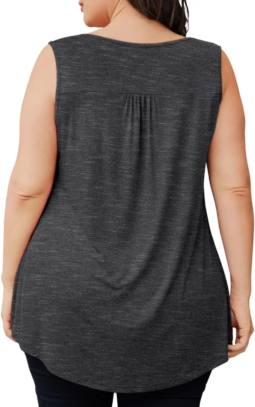 Othyroce Womens Plus Size Tunic Tops Sleeveless Summer Printed Flowy Blouses with Buttons Shirts