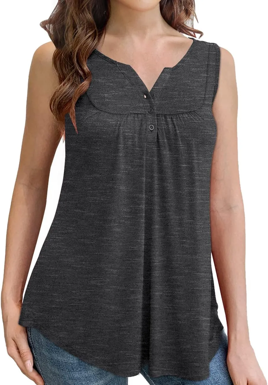 Othyroce Womens Plus Size Tunic Tops Sleeveless Summer Printed Flowy Blouses with Buttons Shirts