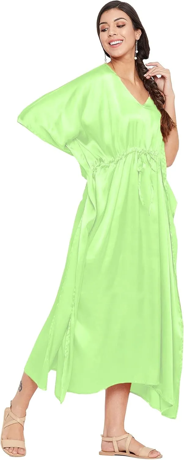 Oussum Women Plus Size Kaftan Satin Maxi Dress Long Caftan Casual Cover Ups Sateen Nightdress Nighty for Summer