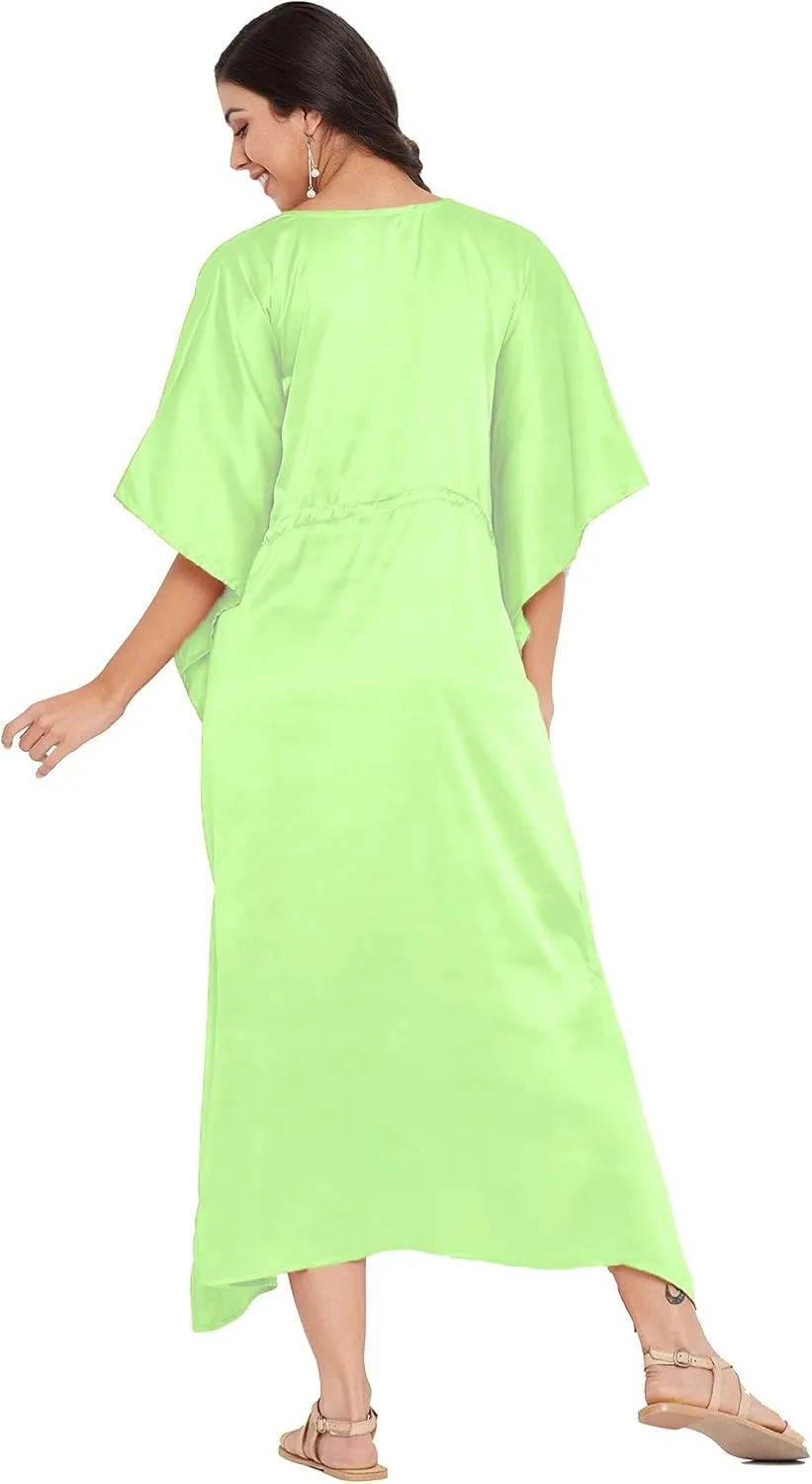 Oussum Women Plus Size Kaftan Satin Maxi Dress Long Caftan Casual Cover Ups Sateen Nightdress Nighty for Summer