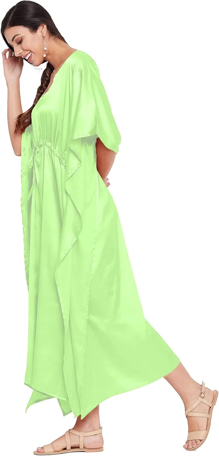 Oussum Women Plus Size Kaftan Satin Maxi Dress Long Caftan Casual Cover Ups Sateen Nightdress Nighty for Summer