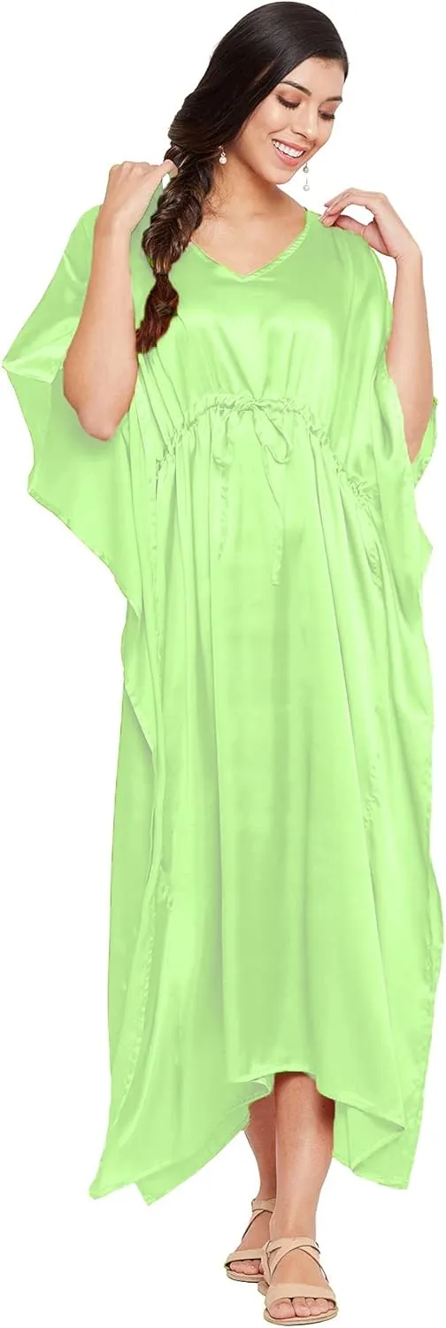 Oussum Women Plus Size Kaftan Satin Maxi Dress Long Caftan Casual Cover Ups Sateen Nightdress Nighty for Summer